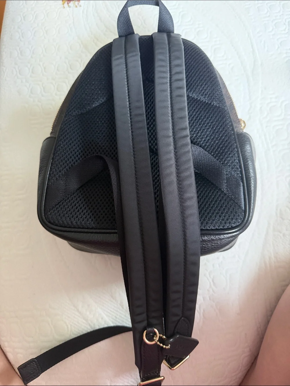 Coach Brown Signature Canvas with Black Leather Mini Backpack